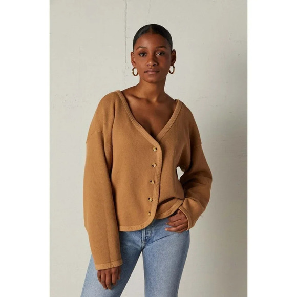Donni Ribbed Cardigan in Camel Small Womens Sweatshirt - Picture 13 of 14